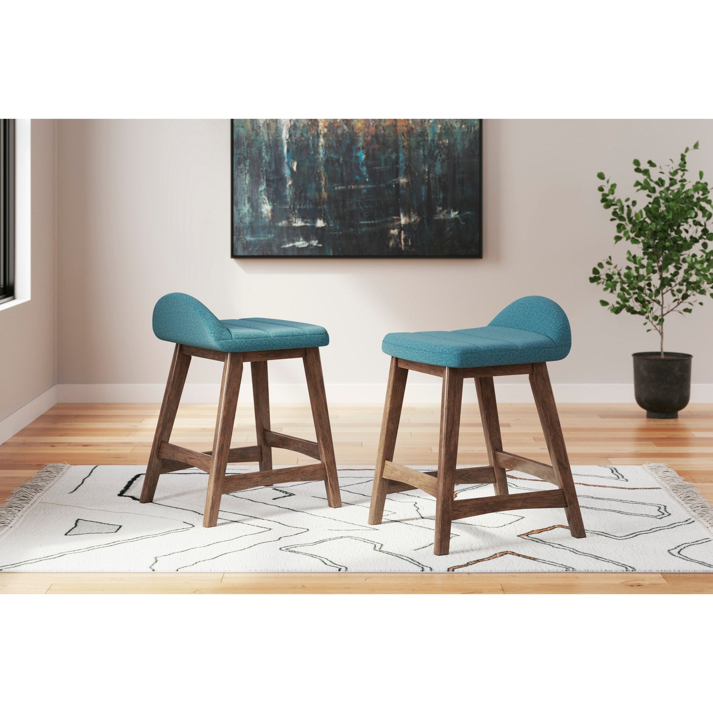 LYNCOTT COUNTER HEIGHT BAR STOOL - BLUE / BROWN