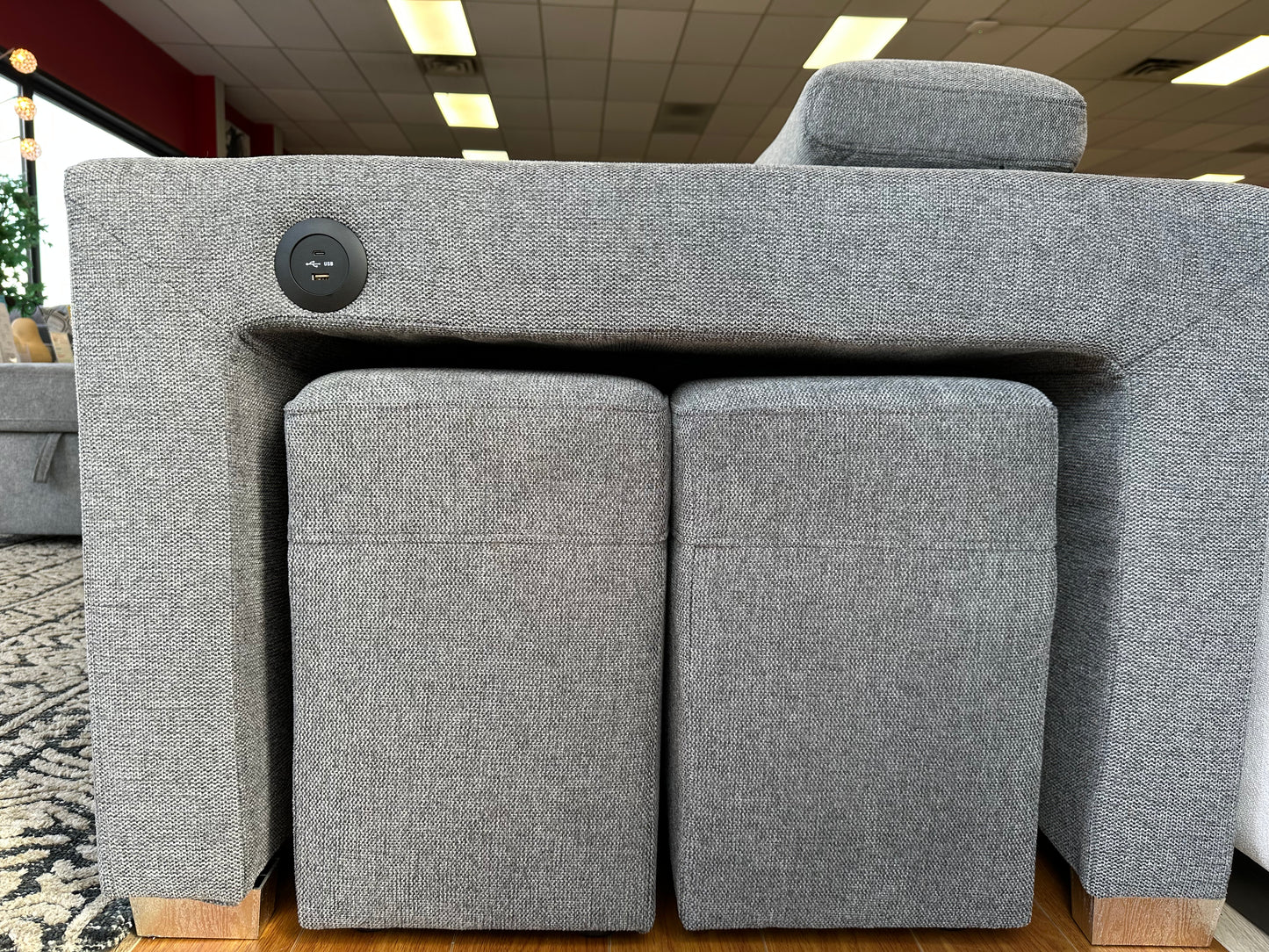 TYSON 3-Piece Sectional with Pullout Sleeper and Storage Ottoman - Gray Fabric