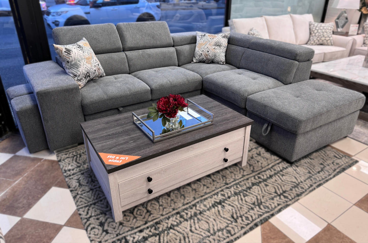 TYSON SLEEPER SECTIONAL - DARK GREY