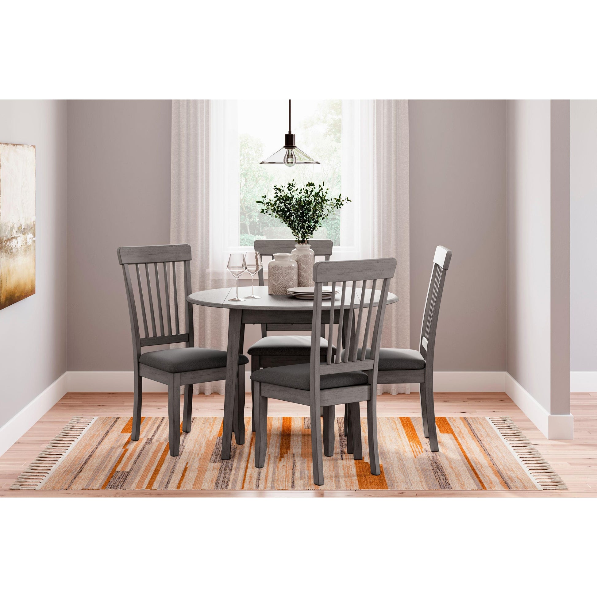 Shullden - Gray - 5 Pc. - Drop Leaf Table, 4 Side Chairs