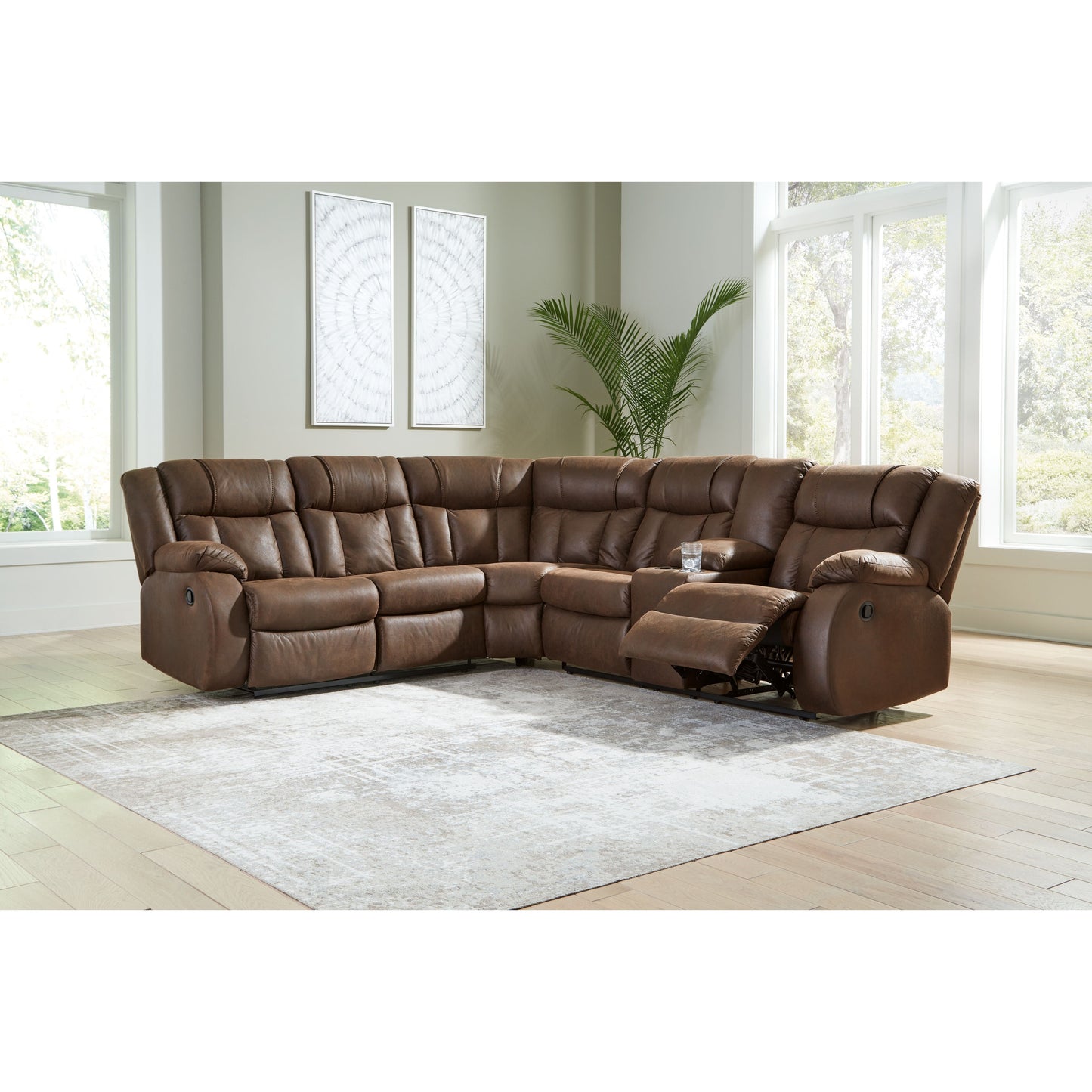Trail Boys - Walnut - 2-Piece Reclining Sectional With Raf Reclining Loveseat With Console - Faux Leather