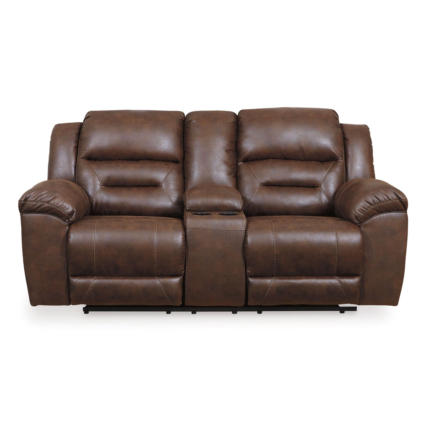 Stoneland - Chocolate - Dbl Reclining Loveseat With Console - Faux Leather