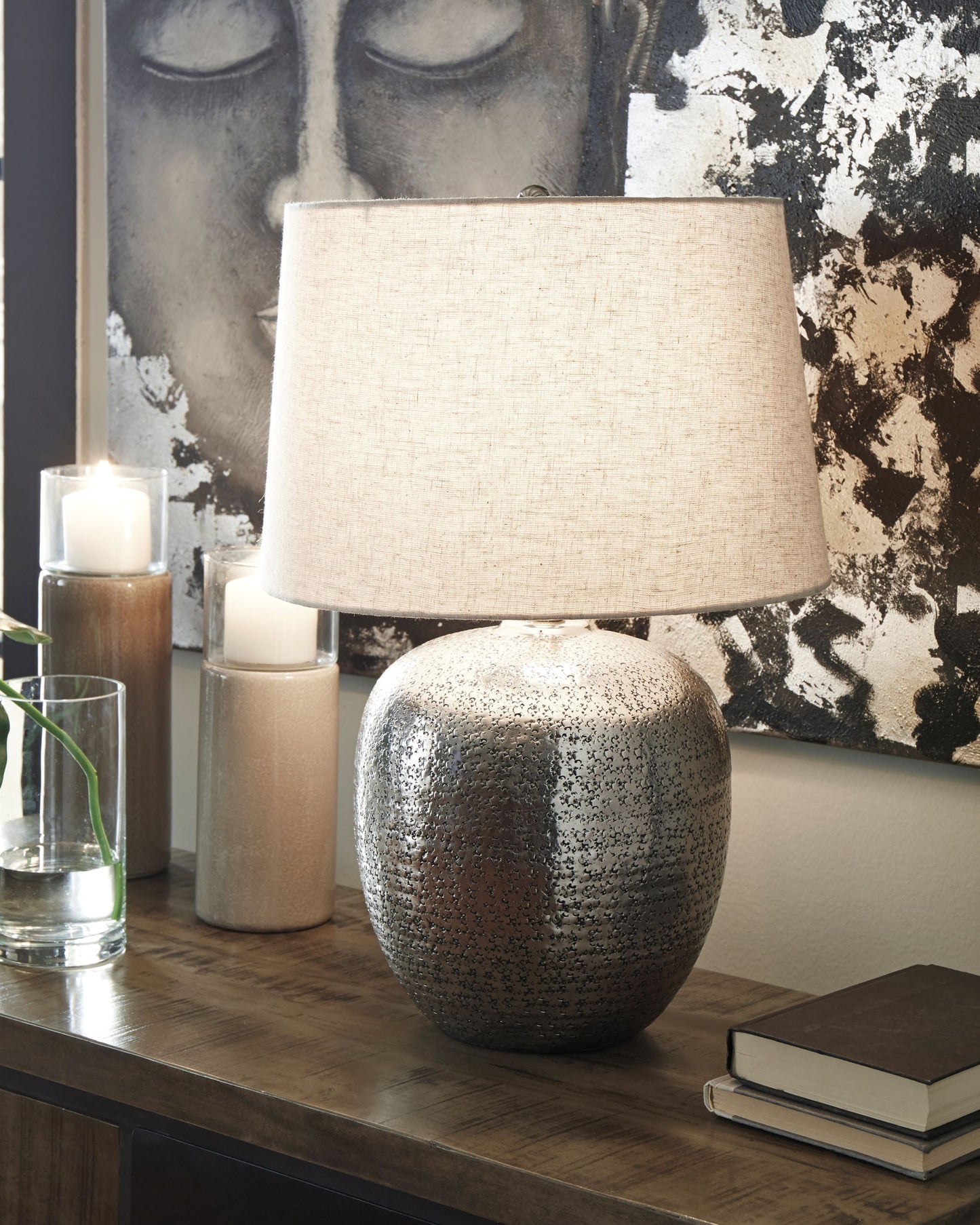 Magalie - Metal Table Lamp - Antique Silver Finish - Fraser Furniture & Mattresses