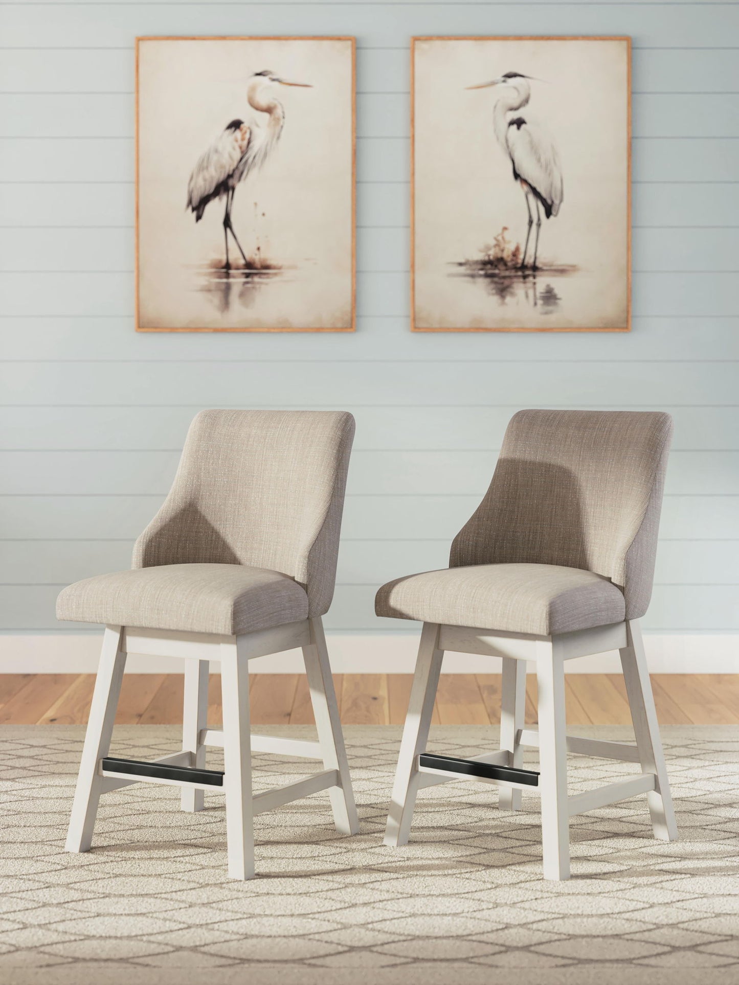 Robbinsdale - Upholstered Swivel Curved Back Barstool (Set of 2) - Antique White - Fraser Furniture & Mattresses
