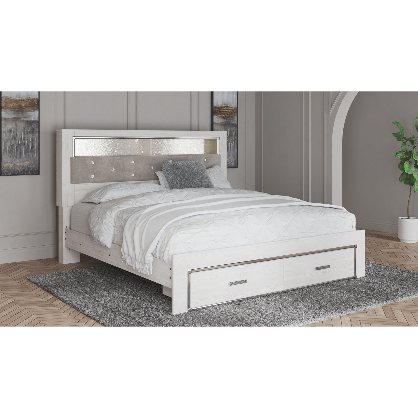 Altyra - White - King Upholstered Bookcase Bed With Storage