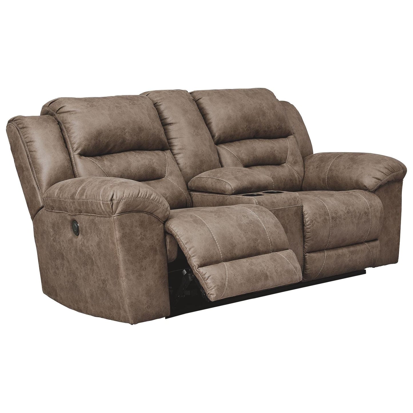 Stoneland - Fossil - Dbl Power Reclining Loveseat W/Console - Faux Leather
