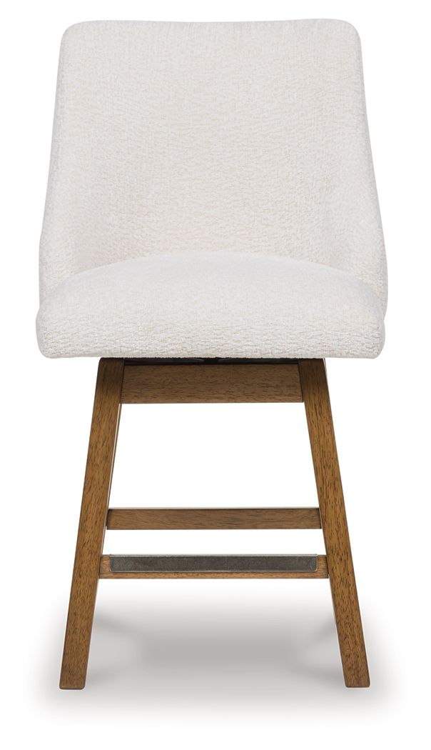 Cabalynn - Oatmeal / Light Brown - Upholstered Swivel Barstool (Set of 2)