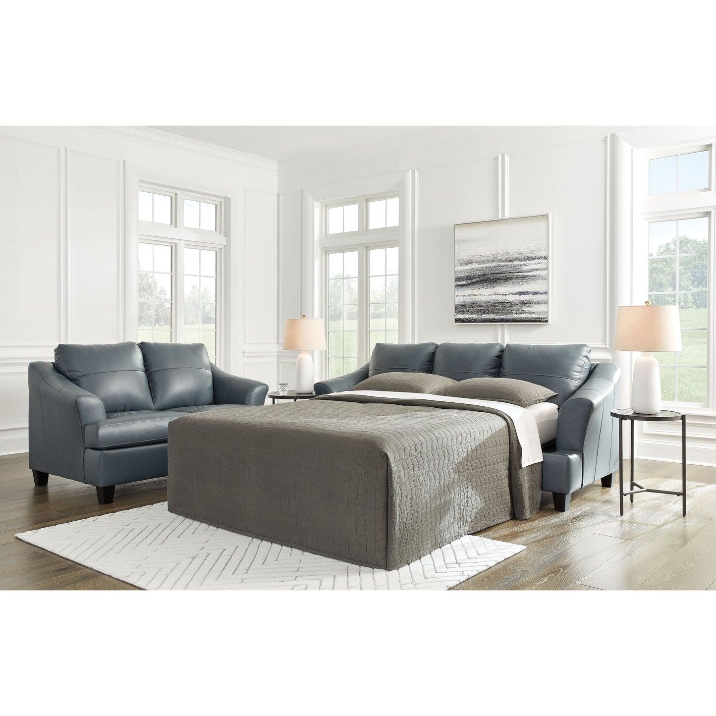 Genoa - Steel - Queen Sofa Sleeper - Leather Match