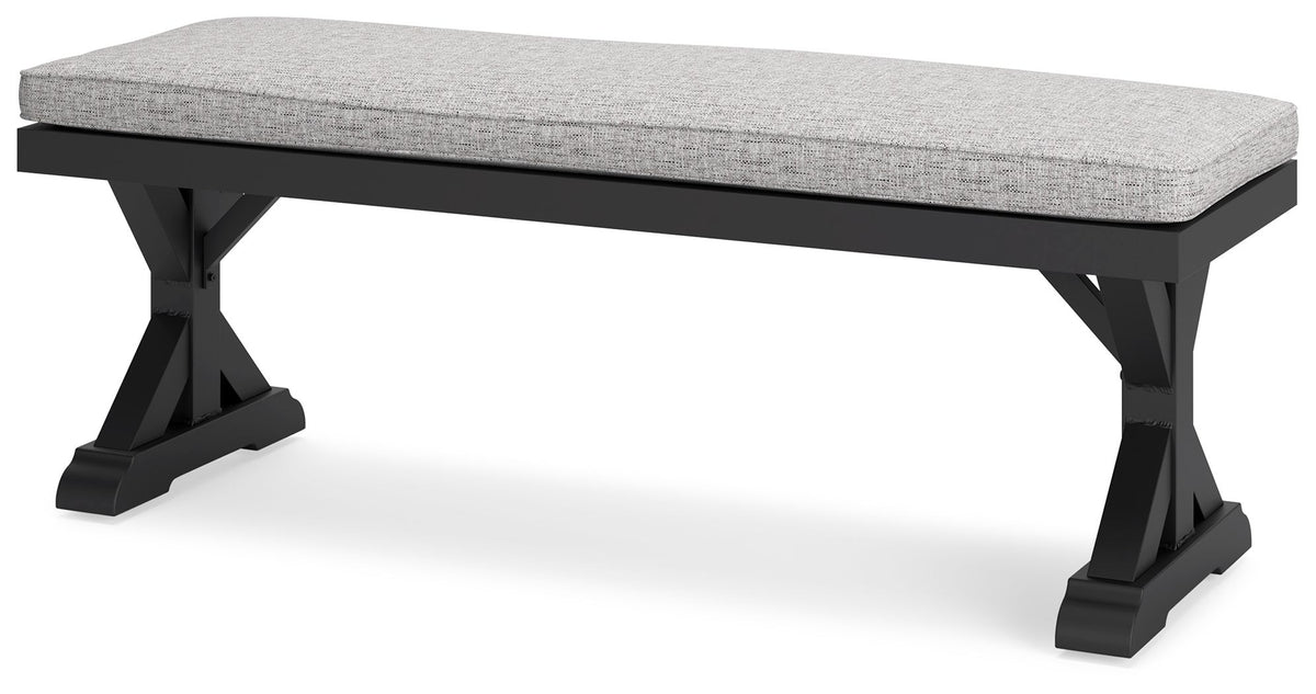 Beachcroft - Bench With Cushion - Black / Light Gray - Fraser Furniture & Mattresses