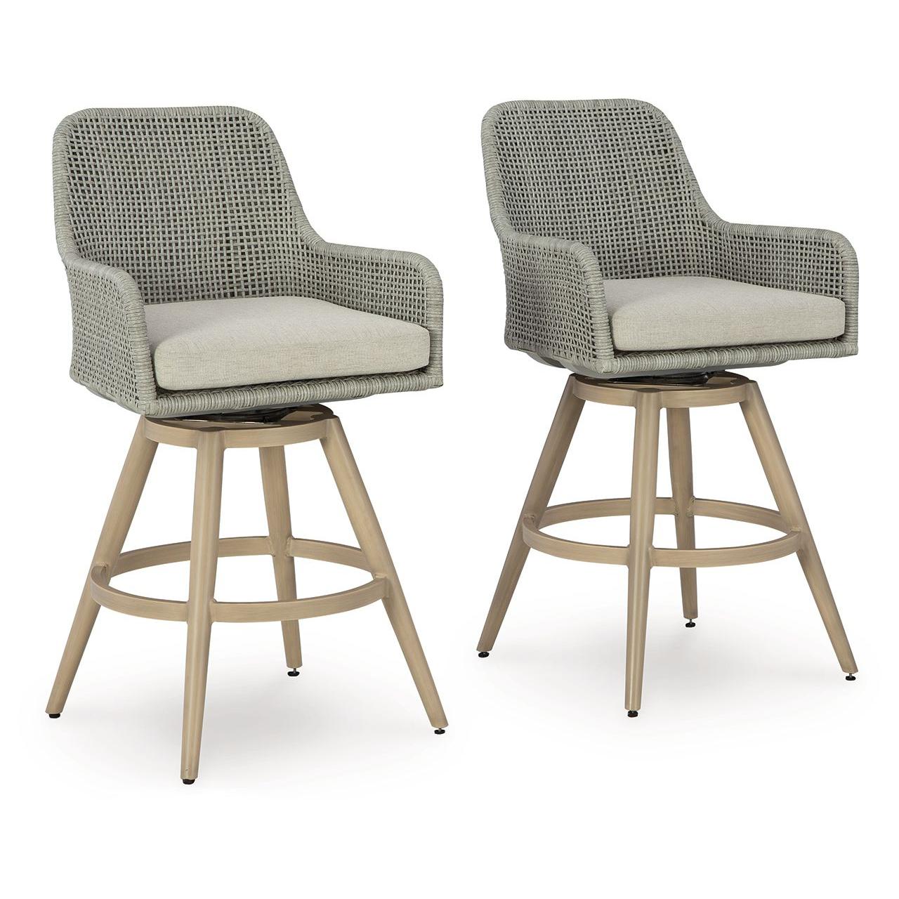 Seton Creek - Beige / Gray - Barstool With Cushion (Set of 2)