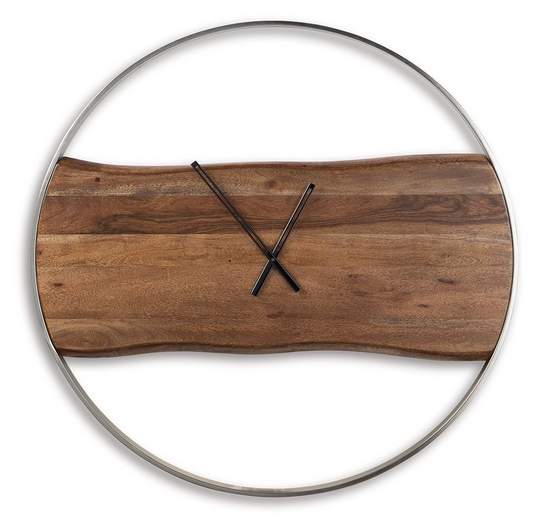 Panchali - Wall Clock - Brown / Silver Finish - Fraser Furniture & Mattresses