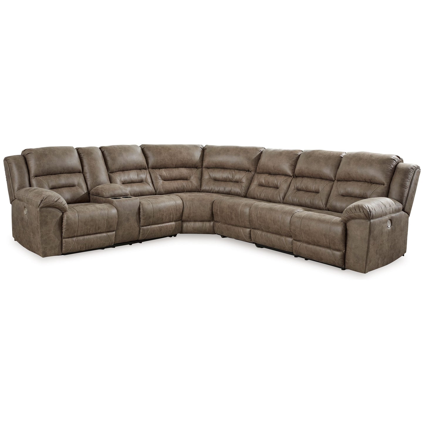 Ravenel - Fossil - 4-Piece Power Reclining Sectional With Laf Power Reclining Loveseat With Console - Faux Leather