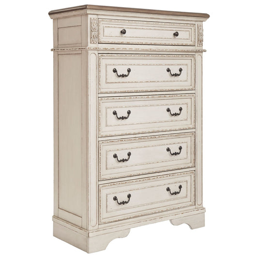 Realyn - White / Brown / Beige - Five Drawer Chest