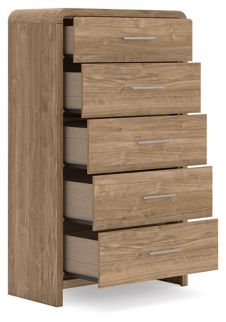 Gramburg - Five Drawer Chest - Warm Natural Brown - Fraser Furniture & Mattresses