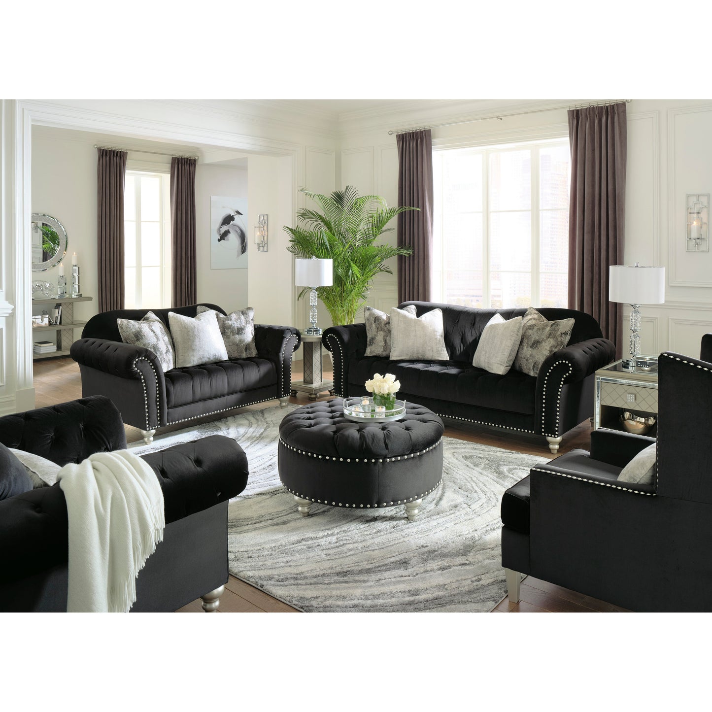 HARRIOTTE OVERSIZED ACCENT OTTOMAN- BLACK