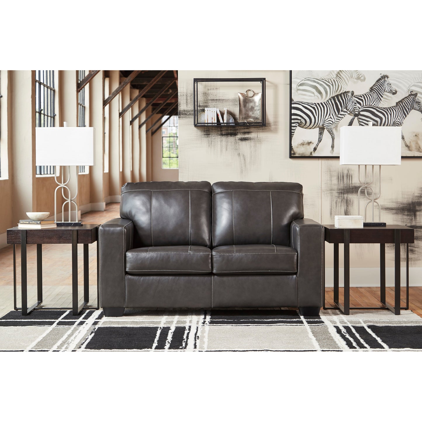MORELOS LEATHER LOVESEAT- GRAY