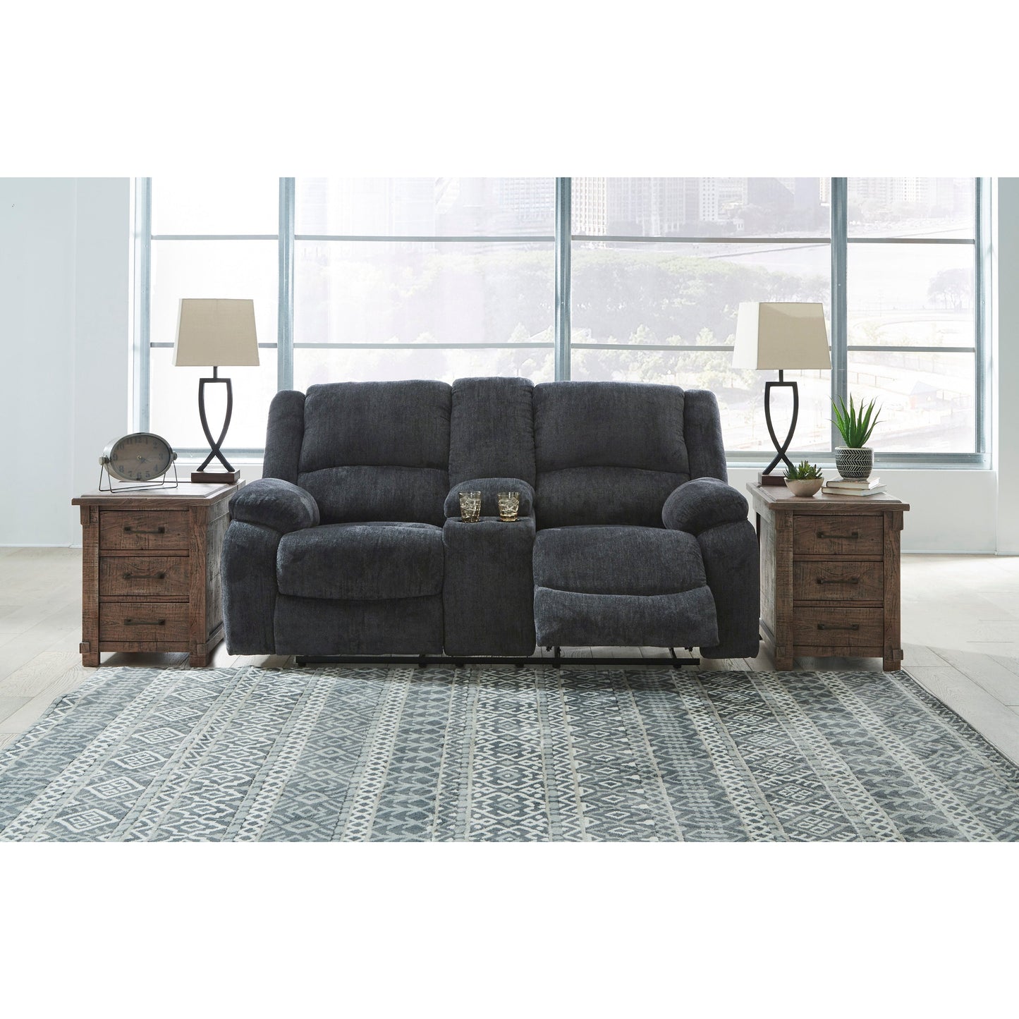 DRAYCOLL LOVESEAT - PWR RECLINER WITH CONSOLE - SLATE