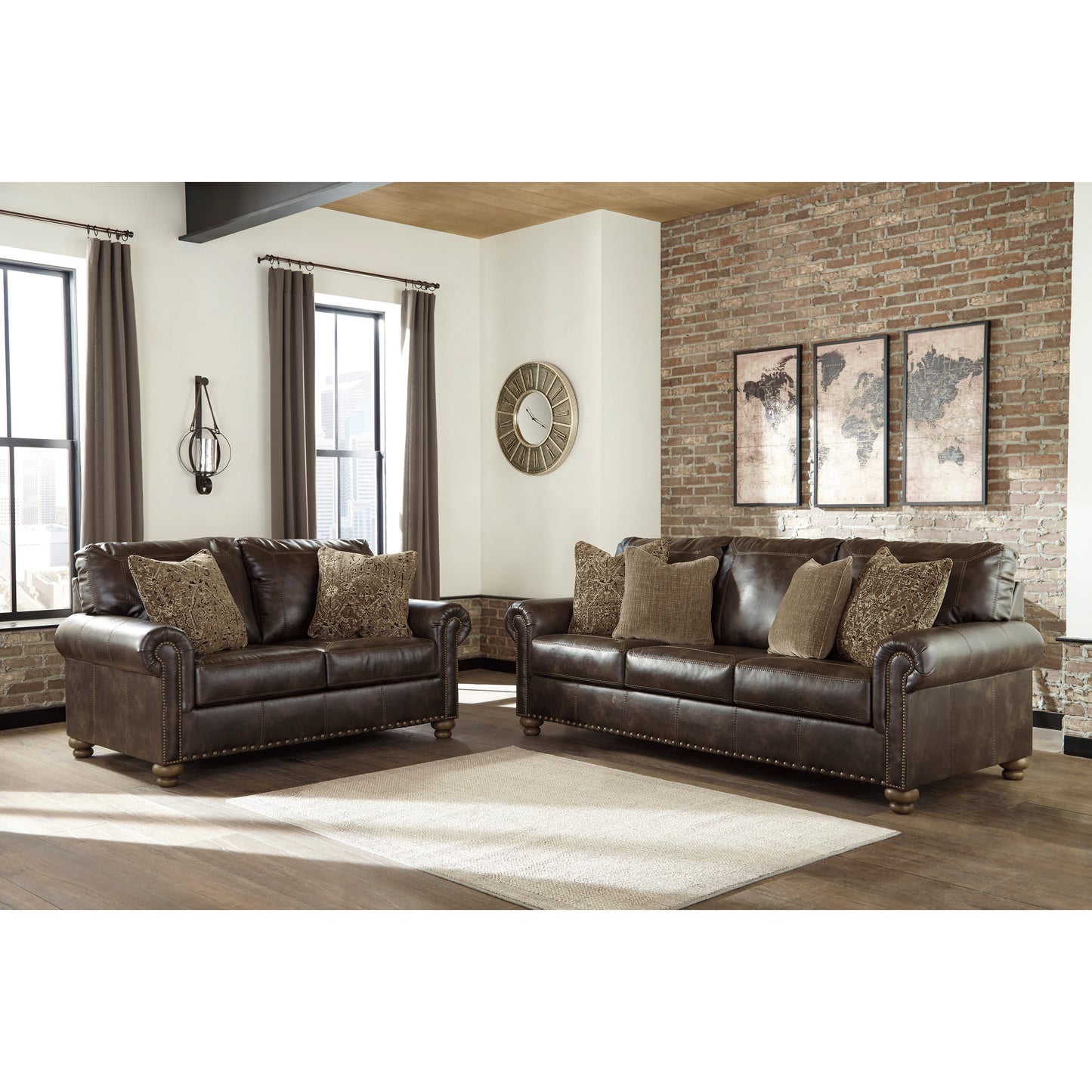 NICORVO FAUX LEATHER SOFA - COFFEE