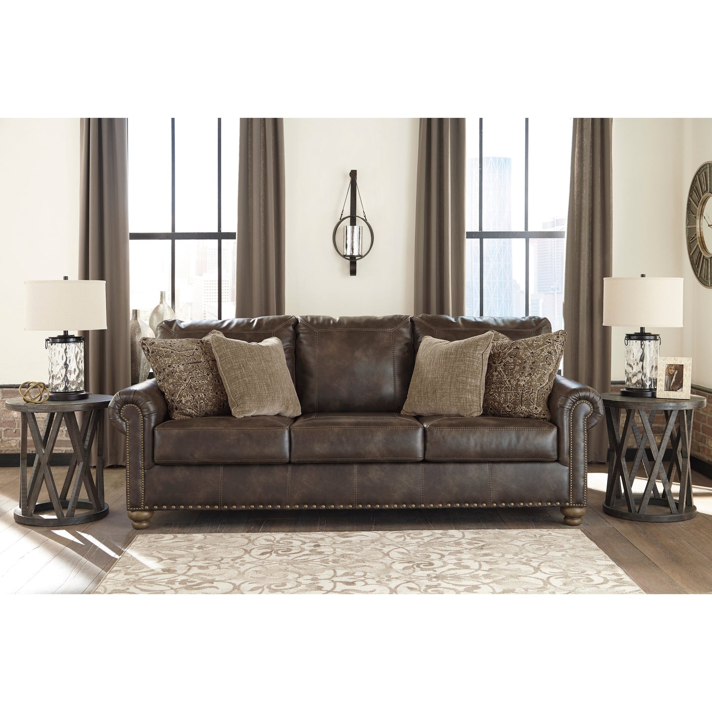 NICORVO FAUX LEATHER SOFA - COFFEE