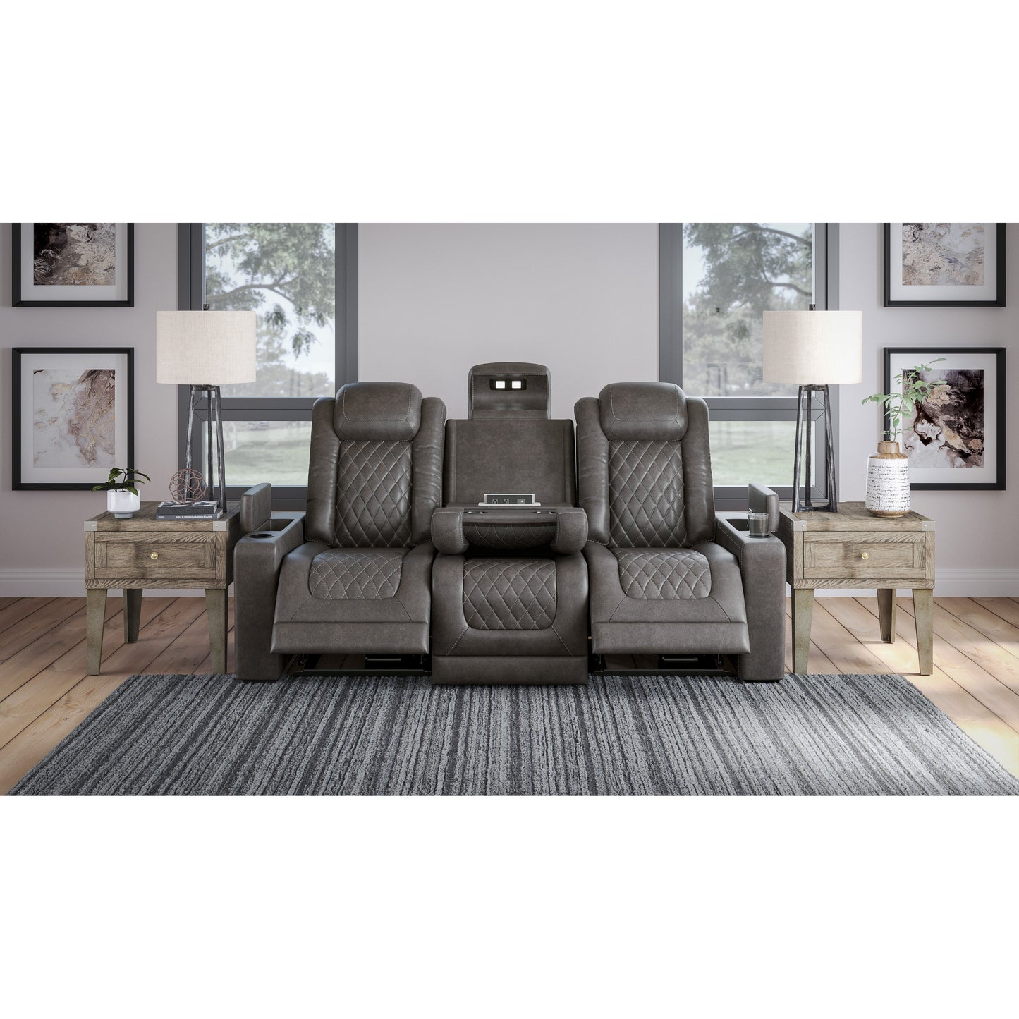 HYLLMONT POWER RECLINING SOFA - GRAY