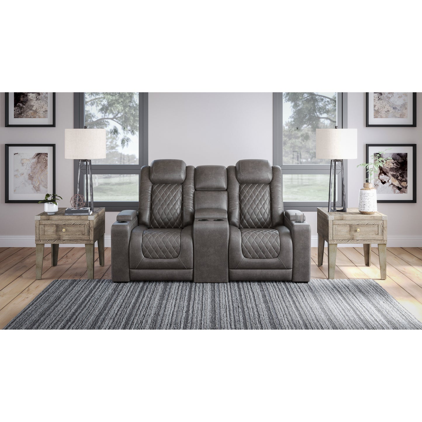 HYLLMONT POWER RECLINING LOVESEAT WITH CONSOLE - GRAY