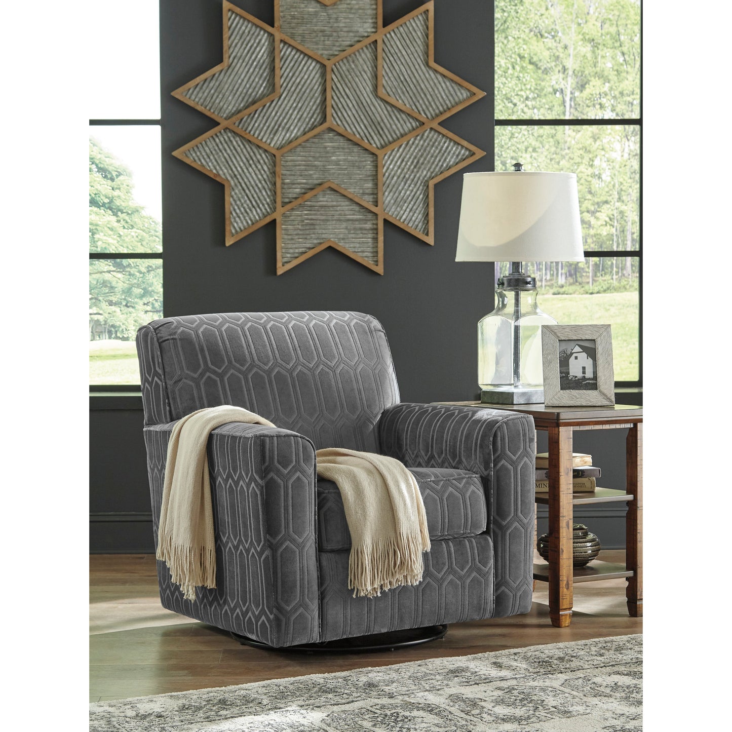 ZARINA ACCENT SWIVEL CHAIR - GRAPHITE