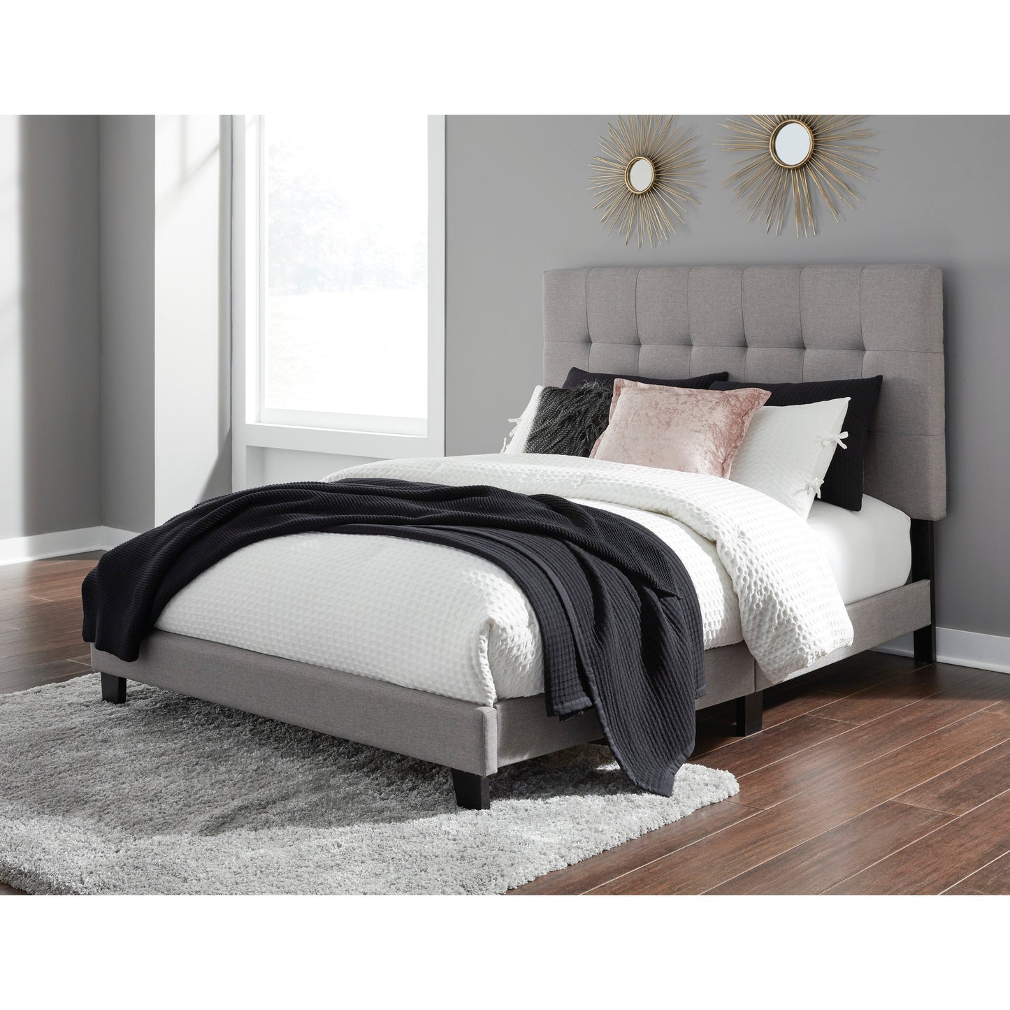 ADELLONI UPHOLSTERED BED - GRAY