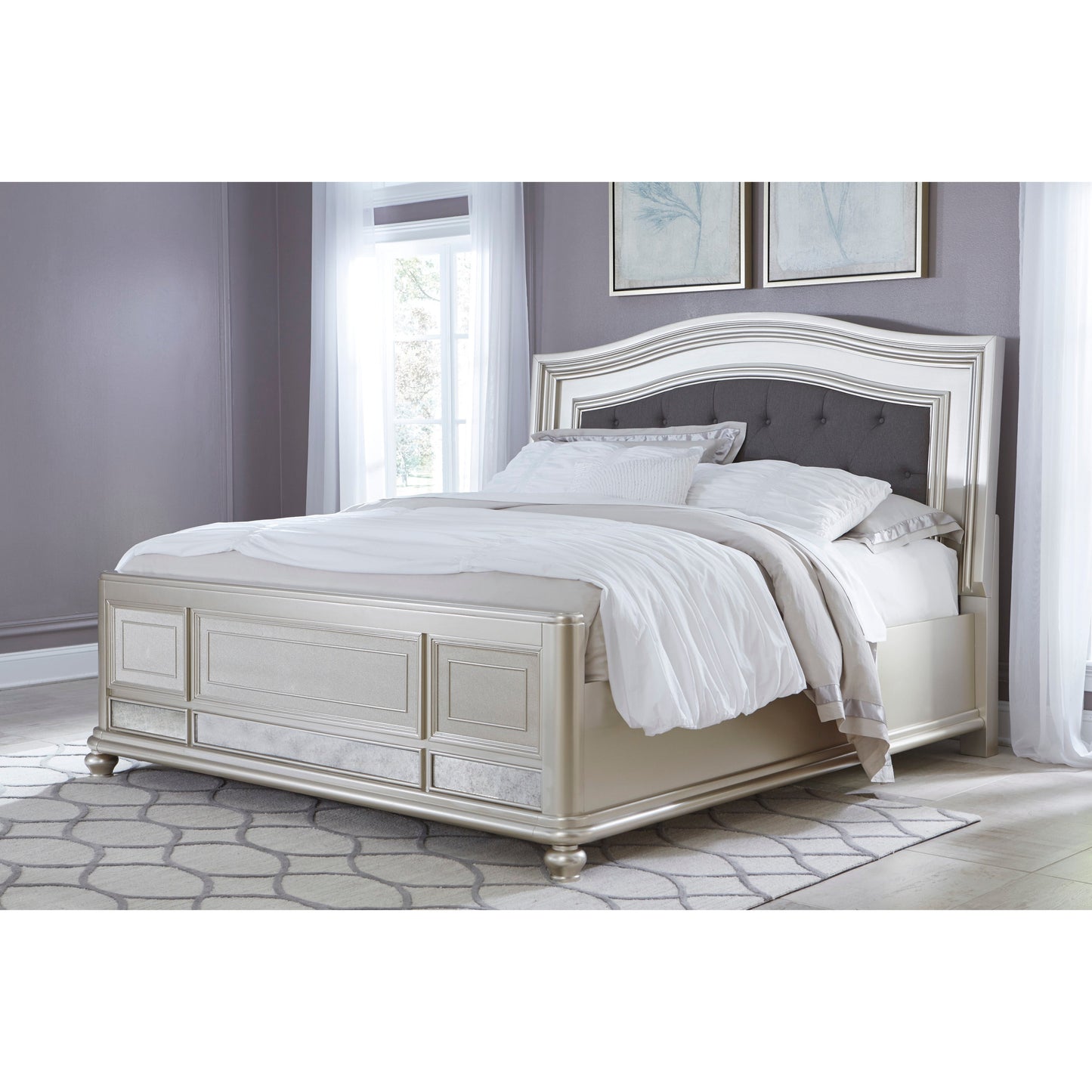 CORALAYNE SLEIGH BED - SILVER