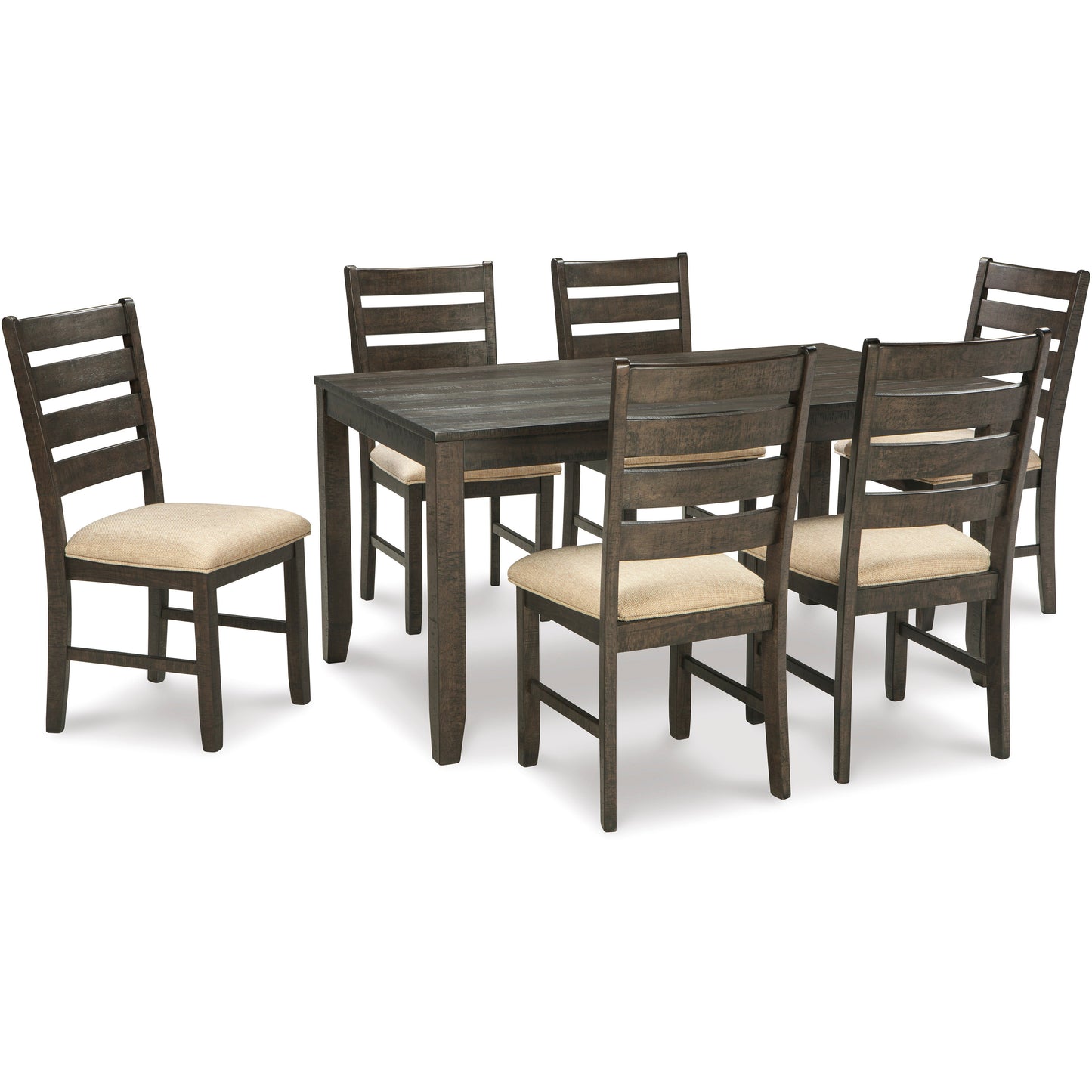 ROKANE DINING TABLE (SET OF 7) - BROWN