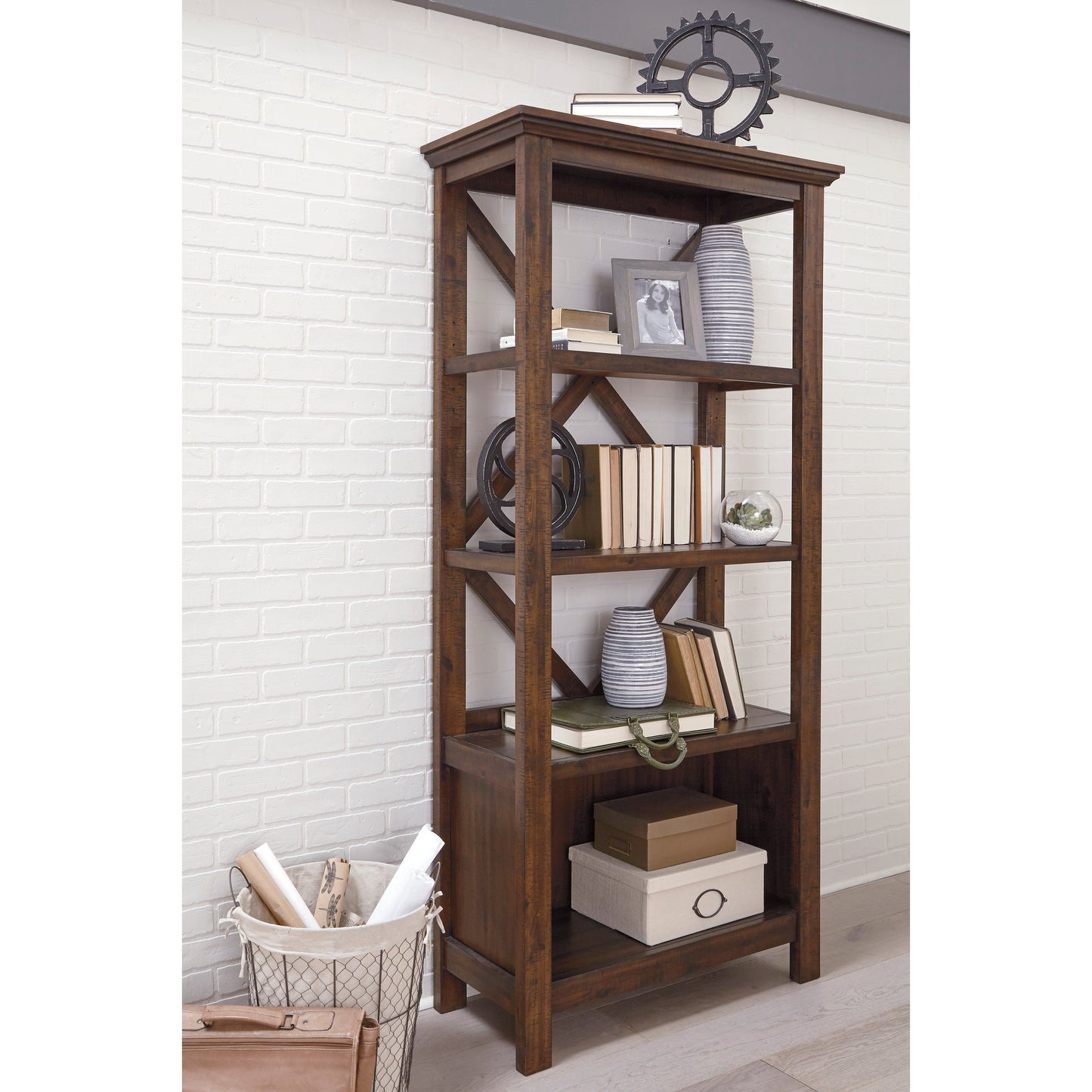 BALDRIDGE 78" BOOKCASE - RUSTIC BROWN