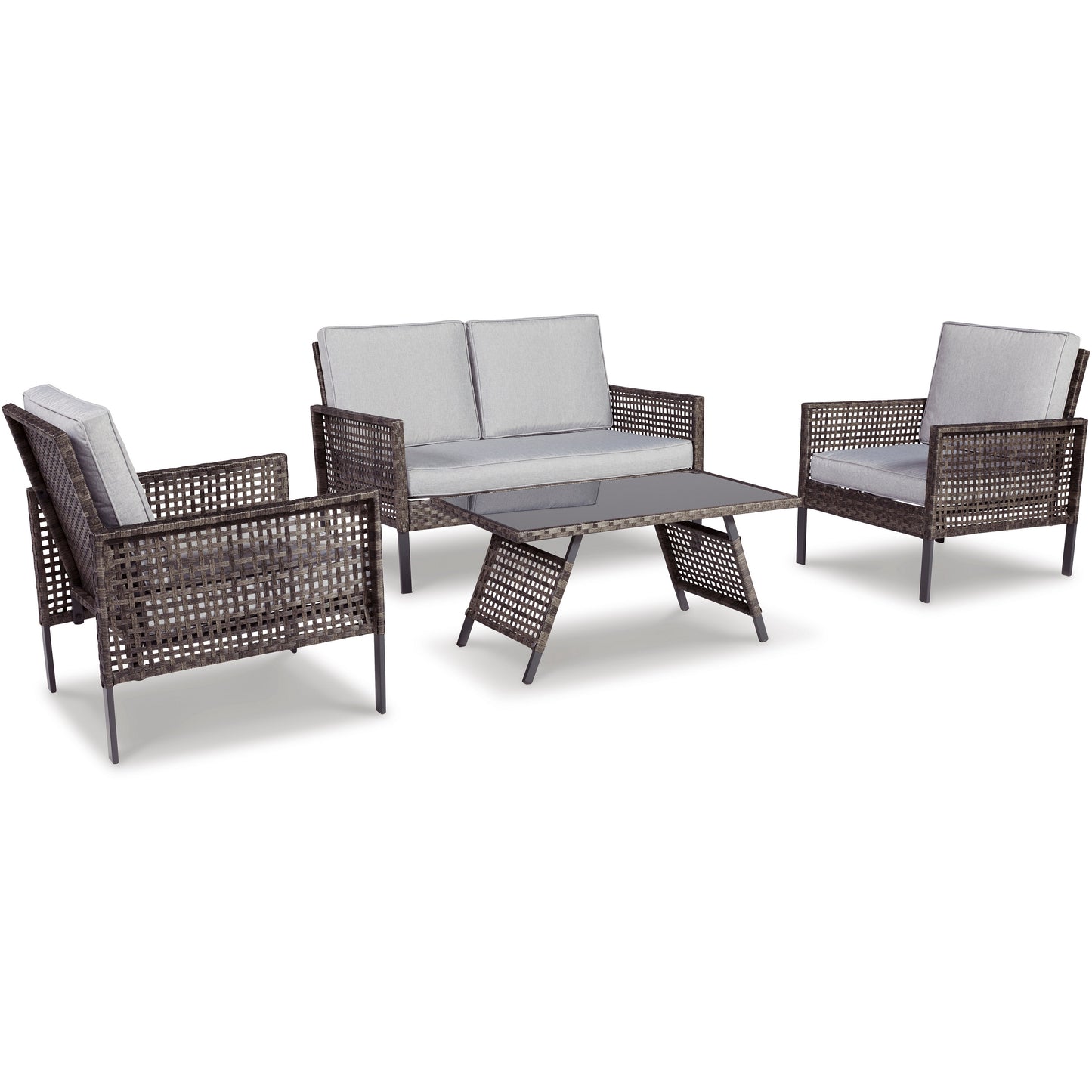LAINEY OUTDOOR LOVESEAT/CHAIRS/TABLE SET (Set of 4)