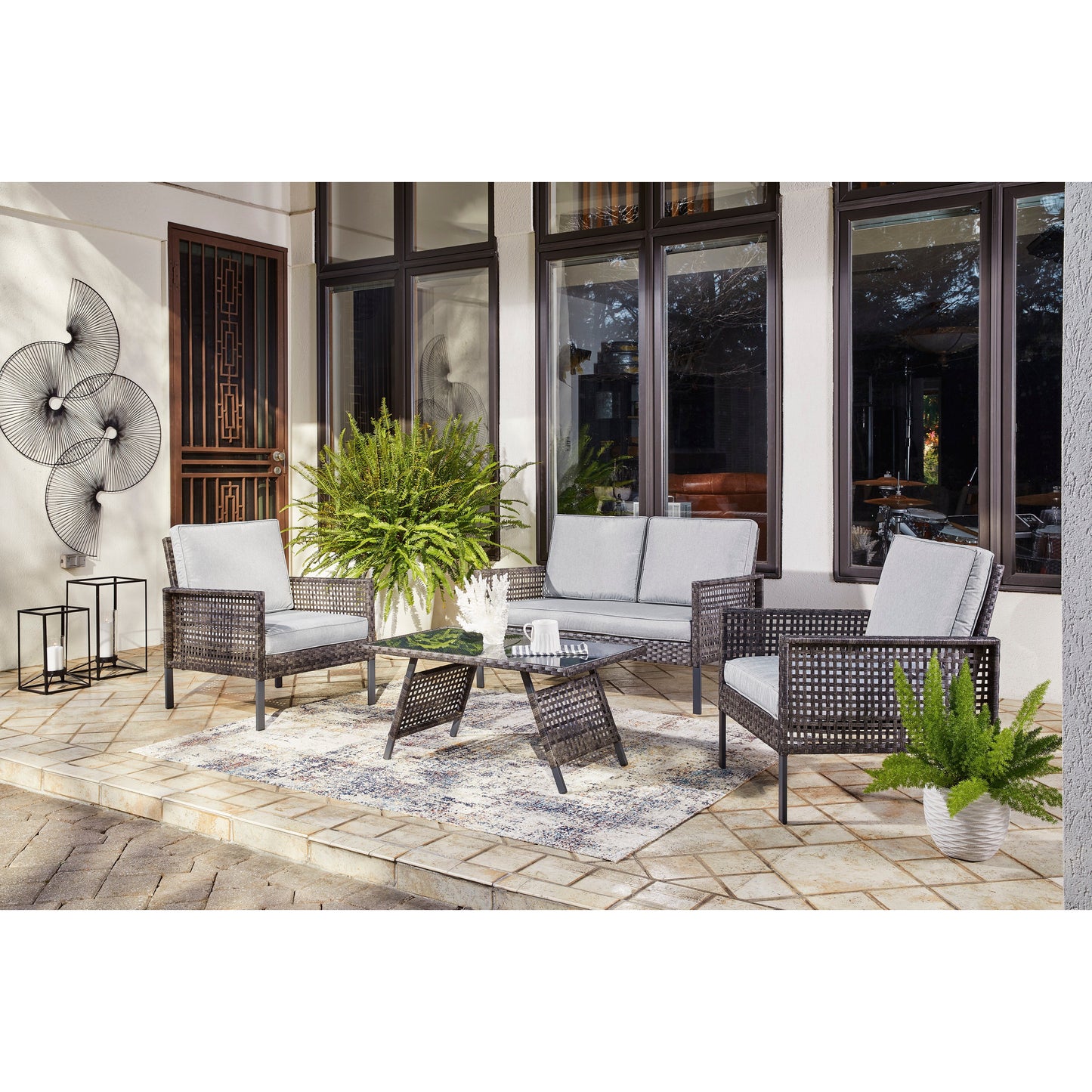 LAINEY OUTDOOR LOVESEAT/CHAIRS/TABLE SET (Set of 4)