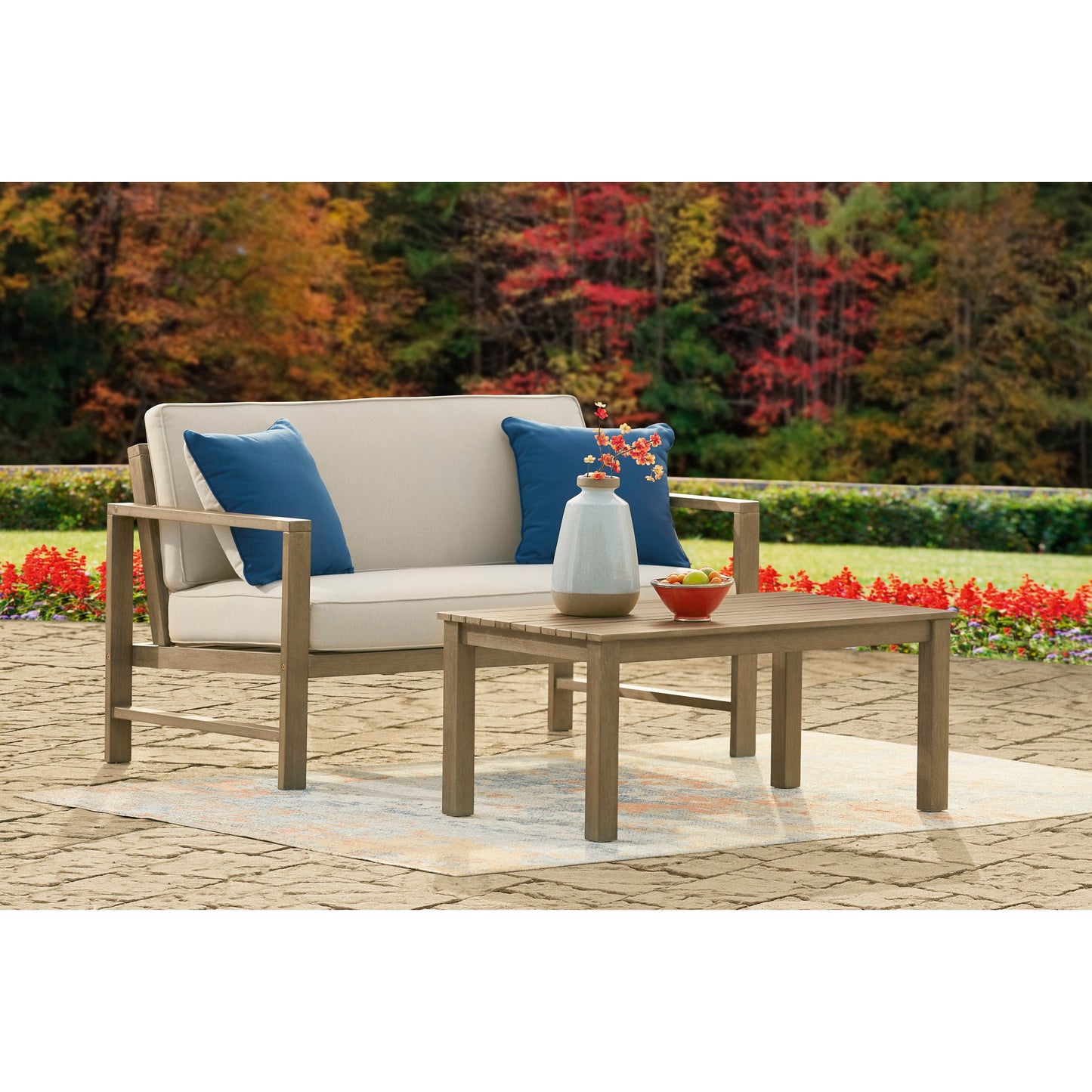 FYNNEGAN OUTDOOR LOVESEAT WITH TABLE SET (Set of 2)