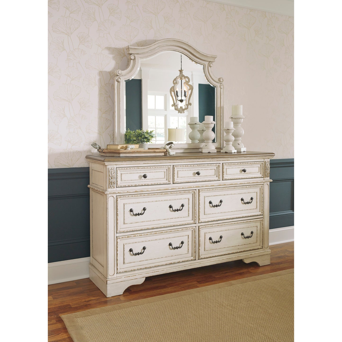 REALYN DRESSER/MIRROR - CHIPPED WHITE