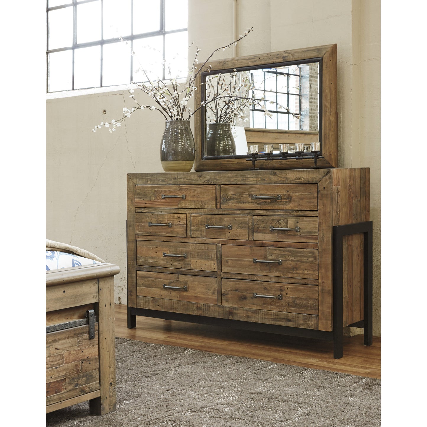 SOMMERFORD DRESSER/MIRROR - BROWN