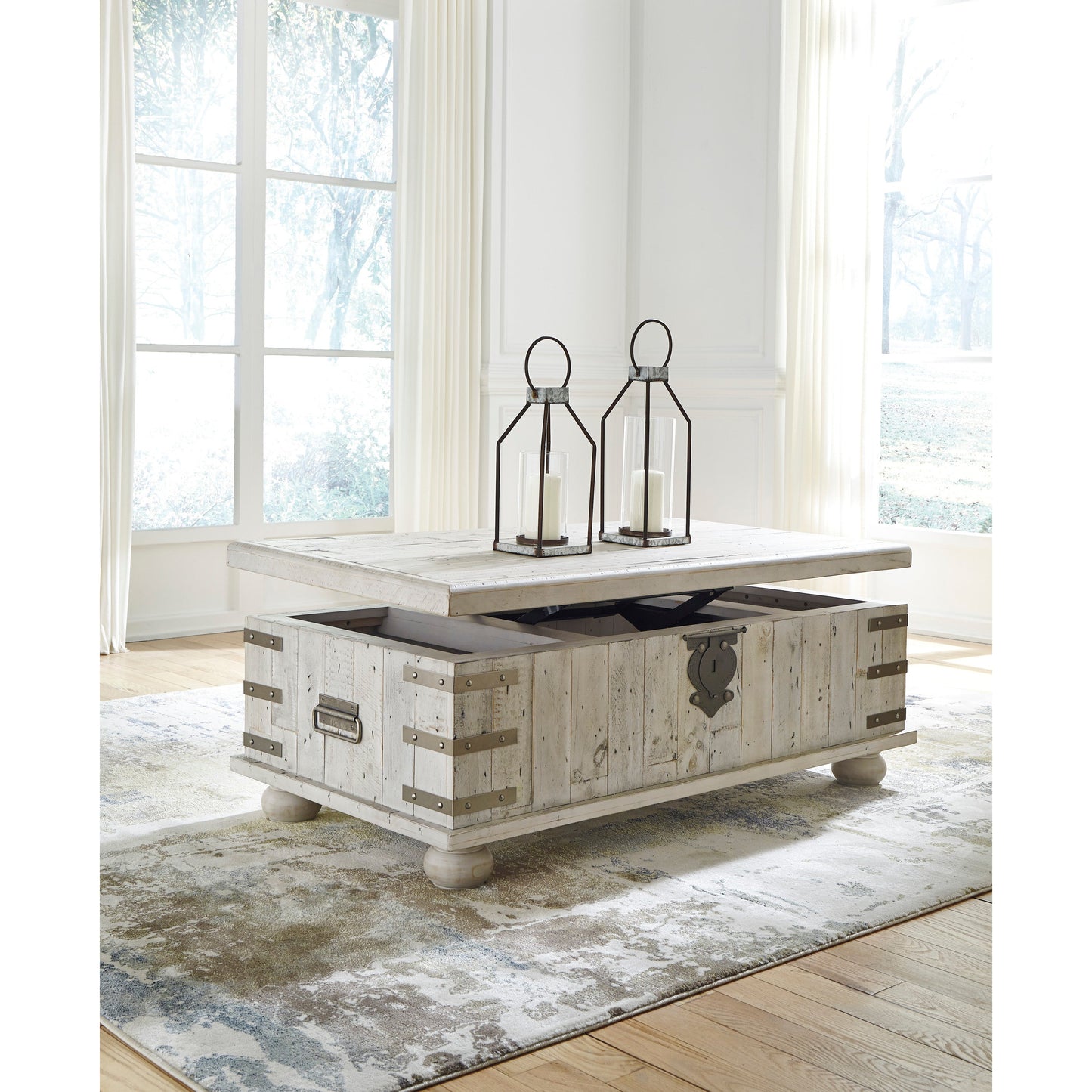 CARYNHURST LIFT-TOP COFFEE TABLE - WHITE WASH GRAY