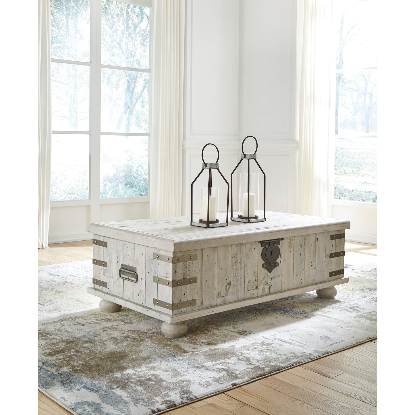 CARYNHURST LIFT-TOP COFFEE TABLE - WHITE WASH GRAY