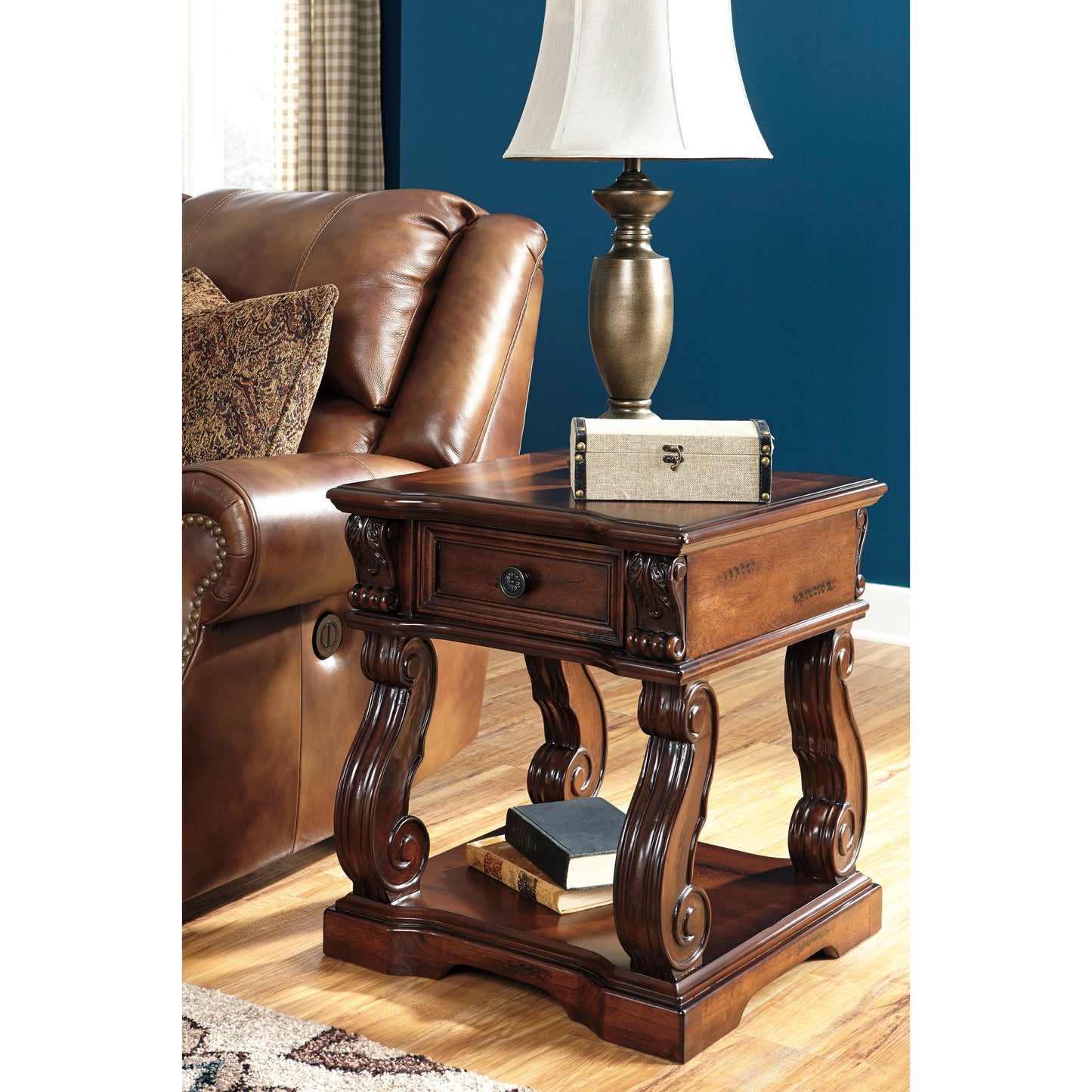 ALYMERE END TABLE - RUSTIC BROWN