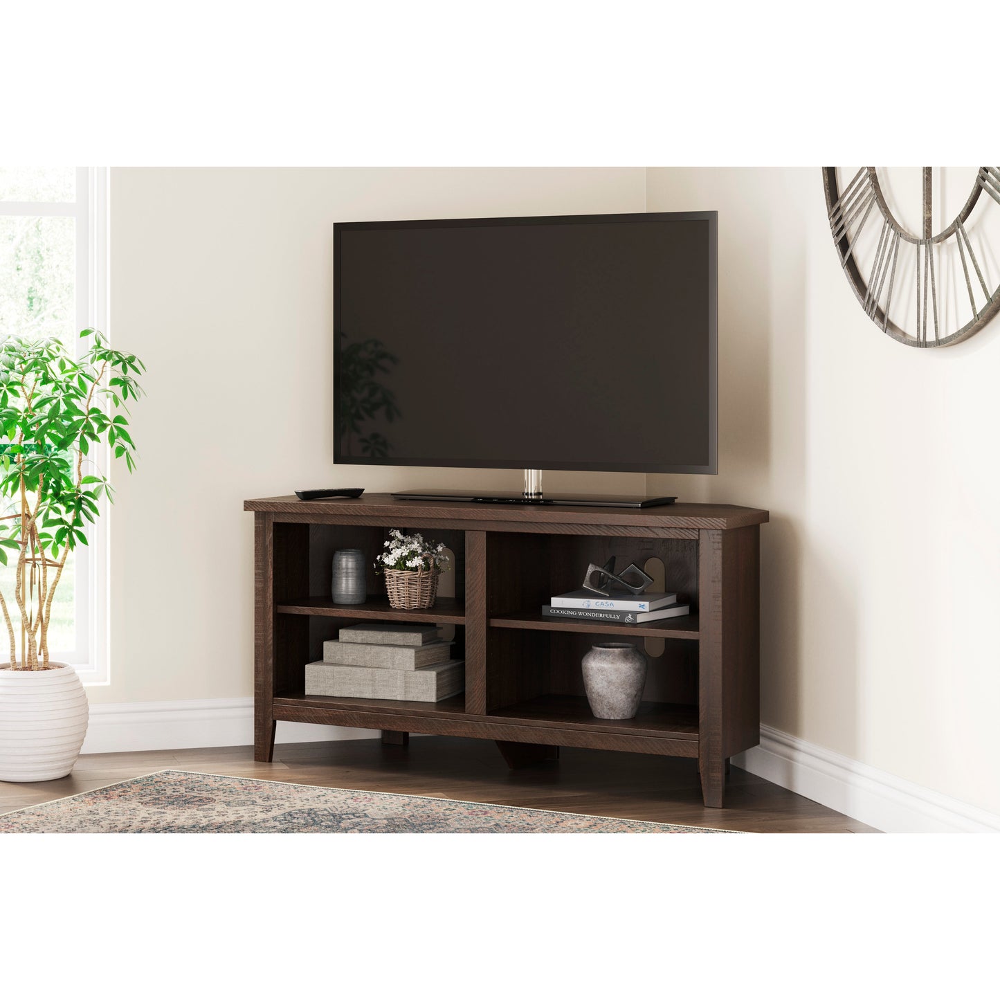 CAMIBURG CORNER TV STAND - WARM BROWN