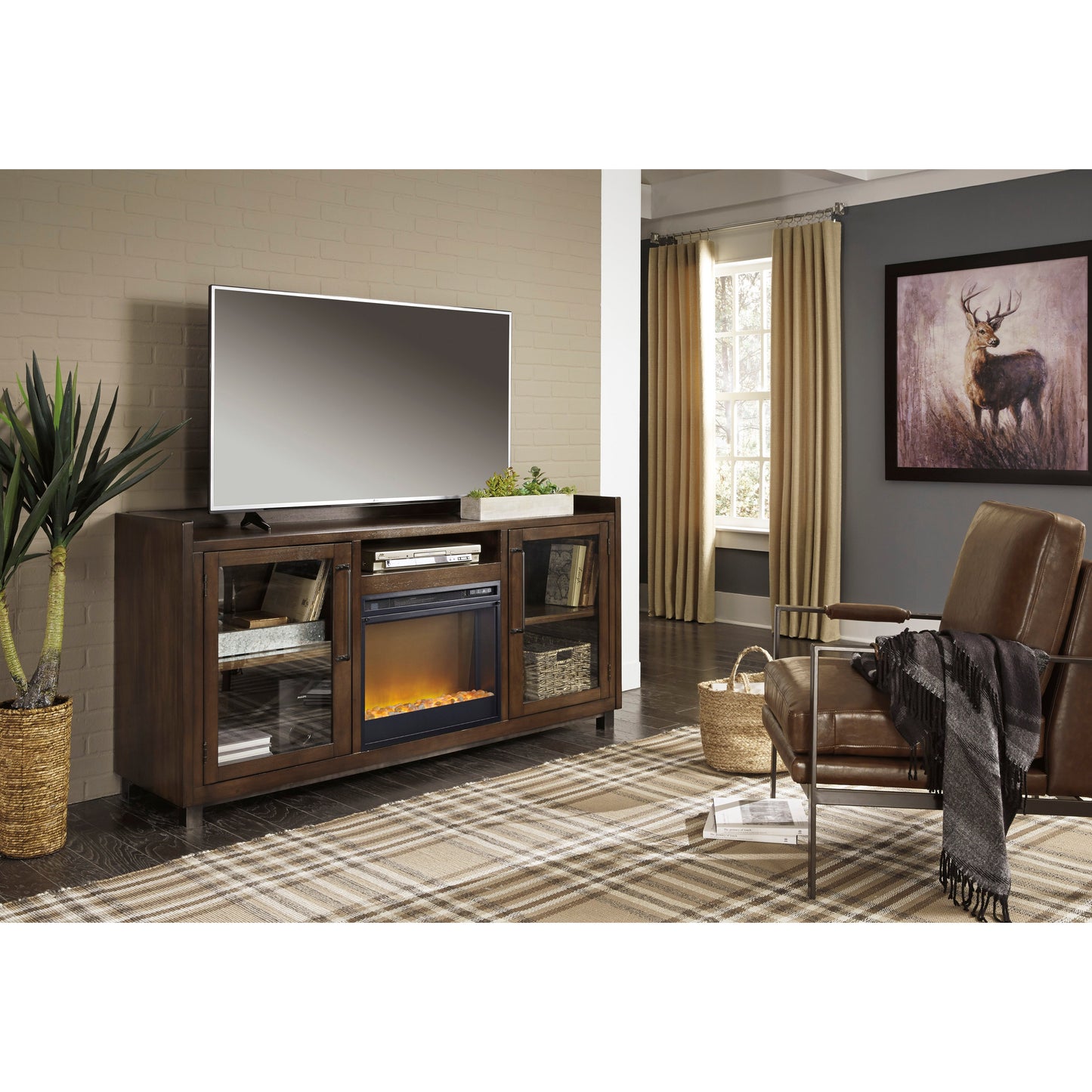 STARMORE 70" TV STAND W/ ELECTRIC FIREPLACE- BROWN