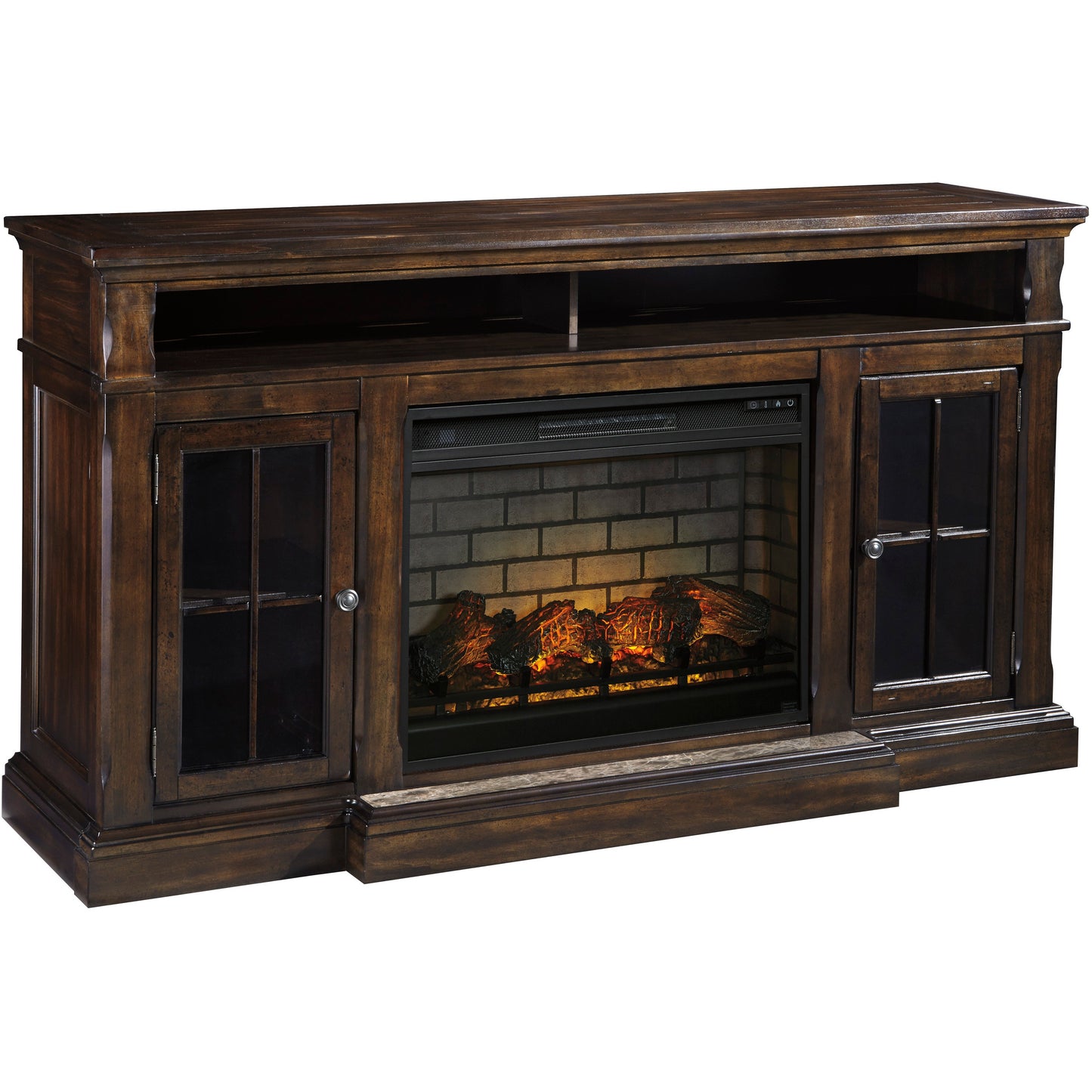 RODDINTON 72" TV STAND W/ ELECTRIC FIREPLACE- DARK BROWN