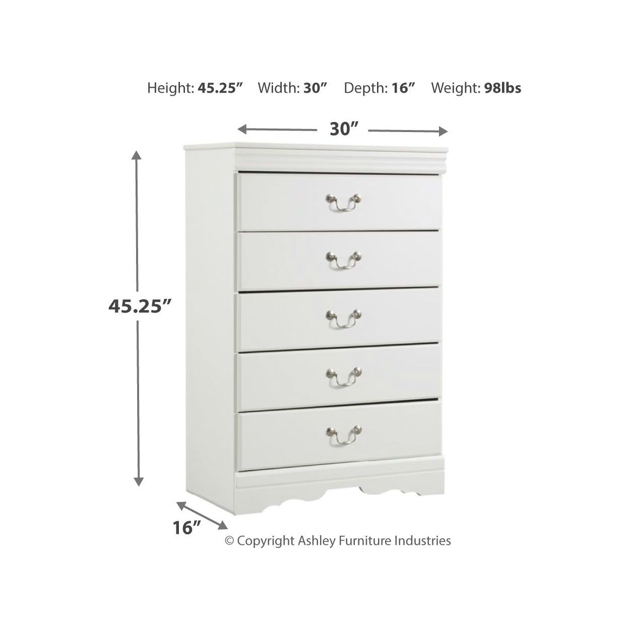 Anarasia - White - Five Drawer Chest