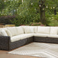 Kimora - 7 Pc. - 4-Piece Outdoor Sectional, Swivel Glider Lounge, Cocktail Table, End Table - Beige / Dark Brown