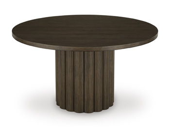 Radkin - Round Dining Room Table - Burnished Brown - Fraser Furniture & Mattresses
