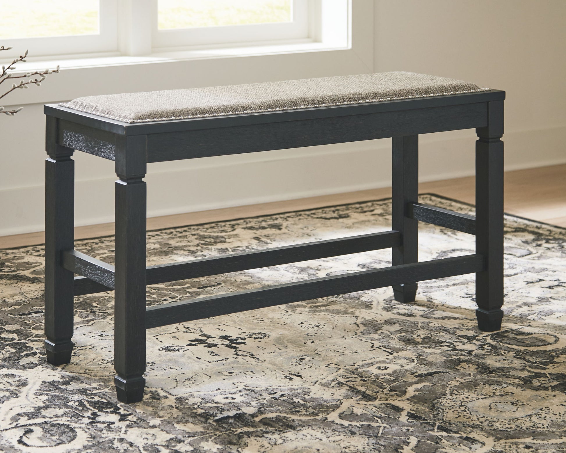 Tyler Creek - DBL Counter UPH Bench  - Antique Black - Fraser Furniture & Mattresses