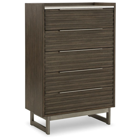 Arkenton - Grayish Brown / White - Five Drawer Chest