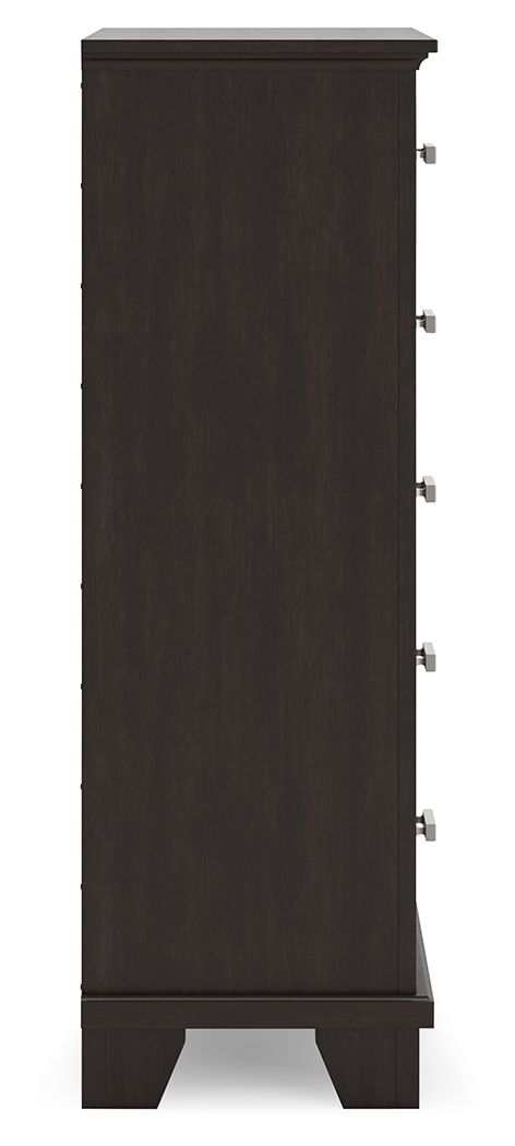 Covetown - Five Drawer Chest - Dark Brown - Fraser Furniture & Mattresses