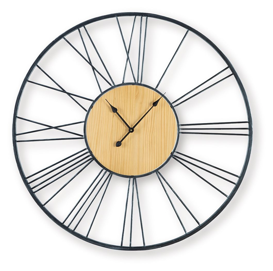 Brockett - Wall Clock - Black / Natural - Fraser Furniture & Mattresses