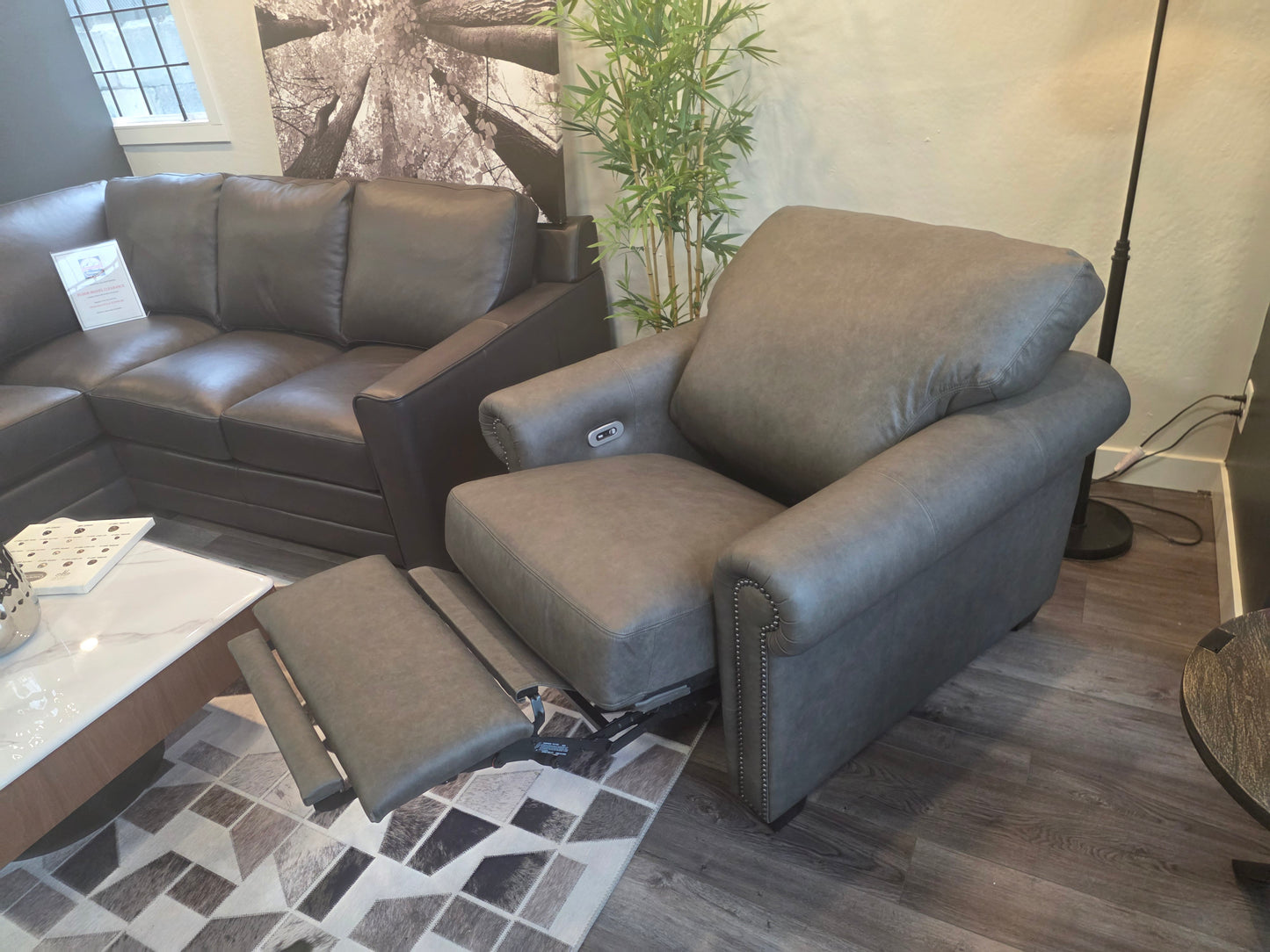Austin All Leather Recliner – Grey Leather Comfort Chair - Floor Model Only
