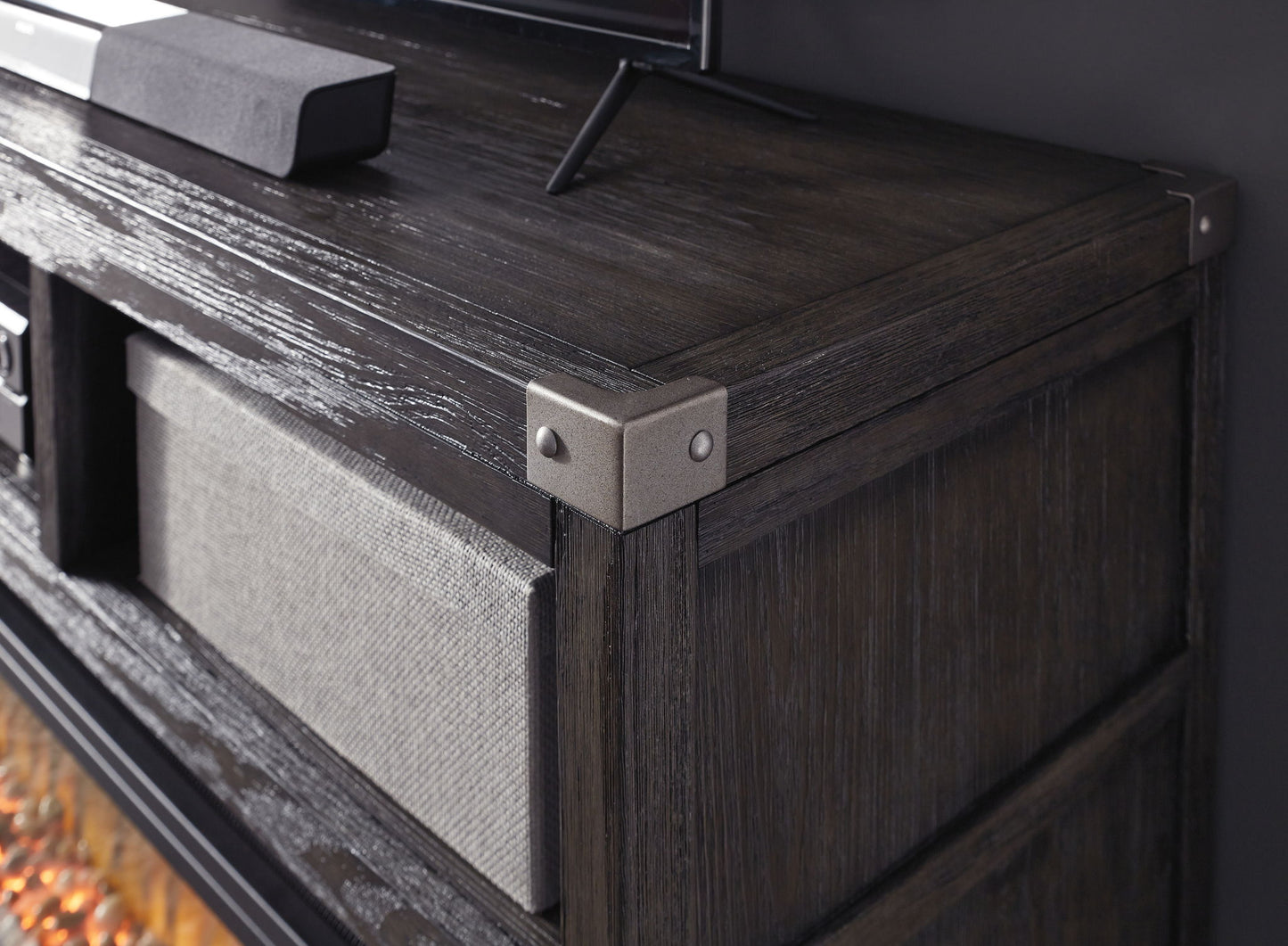 Todoe - LG TV Stand w/Fireplace Option - Gray - Fraser Furniture & Mattresses